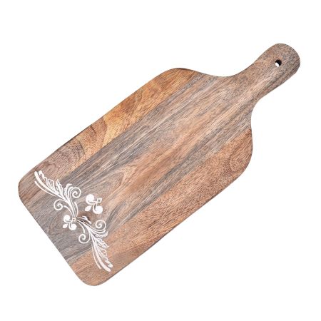 Rectangular Wooden Chopping Board with a Handle With Floral Design